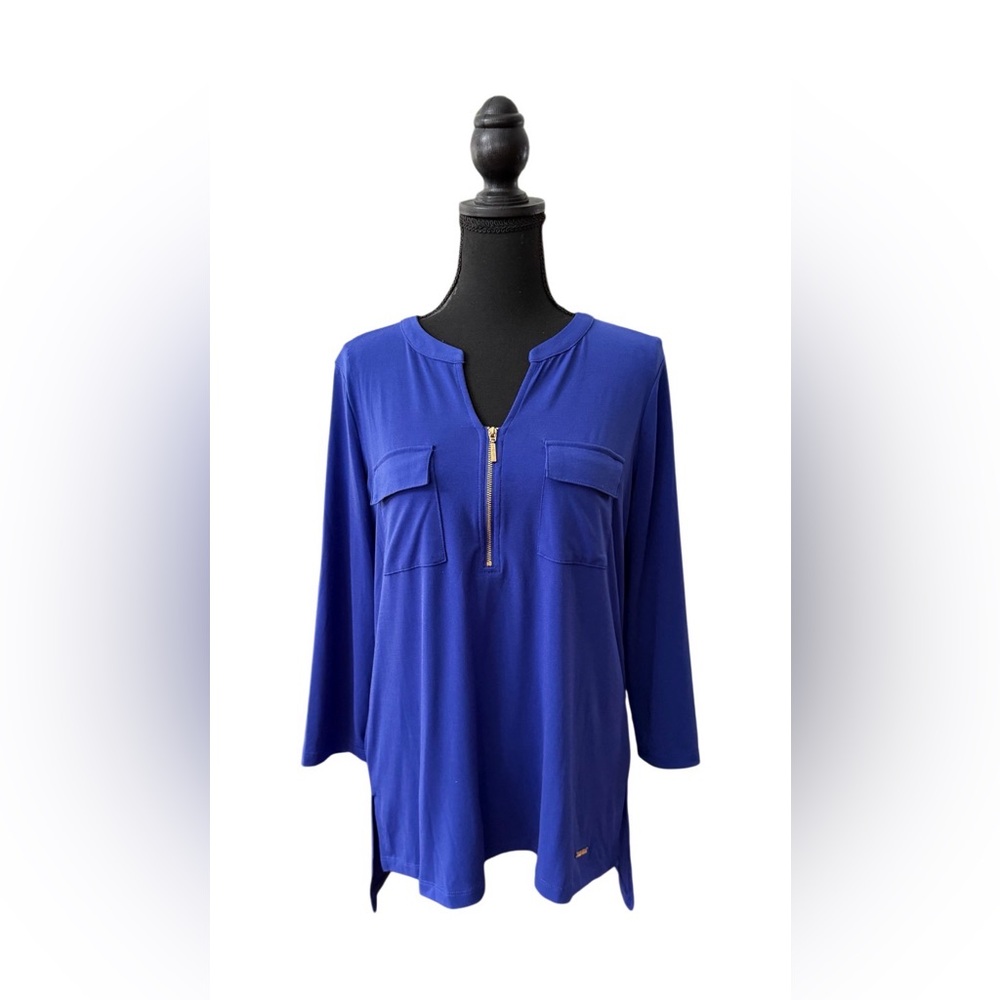 Ellen Tracy Royal Blue Zipper Blouse
